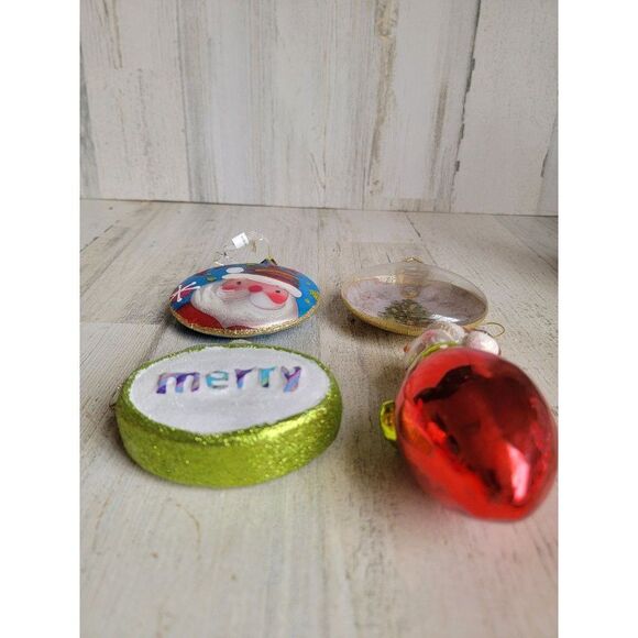 Snowman light bulb Merry Santa Claus Circle glitter set blown glass ornament Xma - Picture 5 of 10